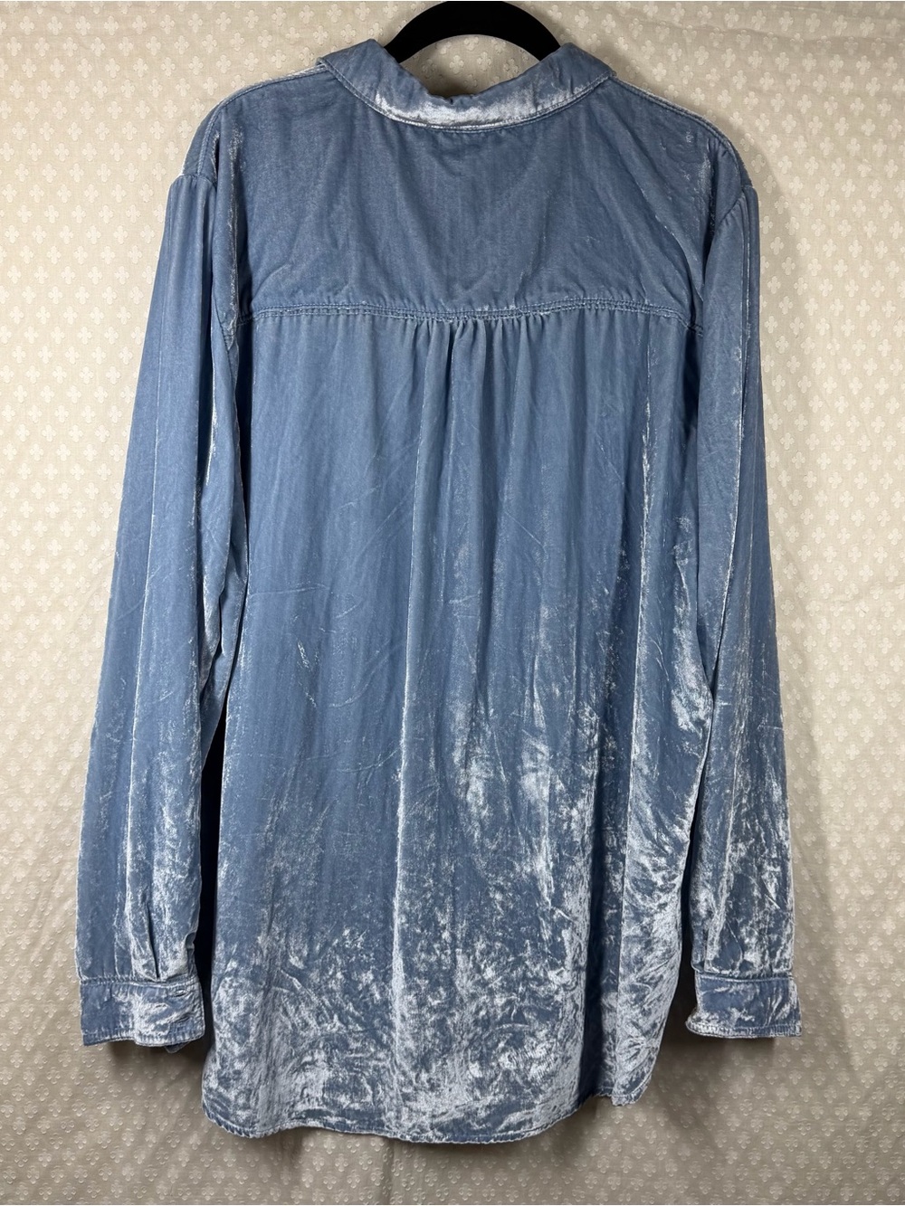 Anthropologie Pilcro Blue Crushed Velvet The Hadley Button Down Top - Picture 5 of 5